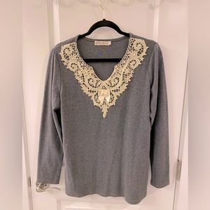 Grey Elegant Long Sleeve Top | XL